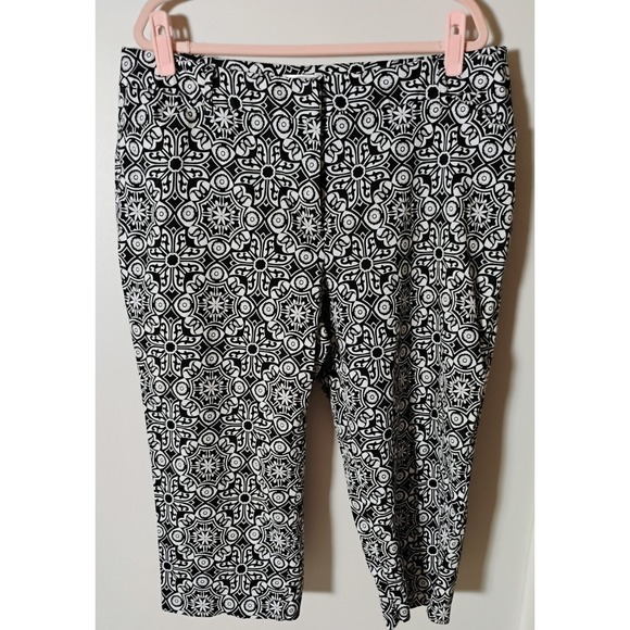 Talbots Plus Size Cropped Trousers 18W Black & White Pattern - Picture 1 of 6